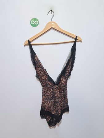 Leopardenmuster Lingerie Bodysuit mit schwarzem Spitzenrand