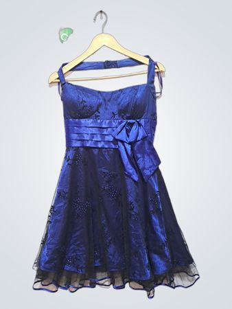 Blue Halter Neck Bow Dress