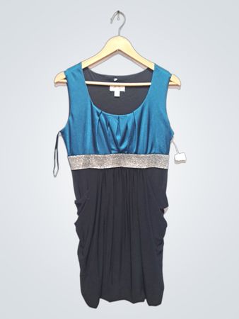 Storm Teal and Black Ruched Dress