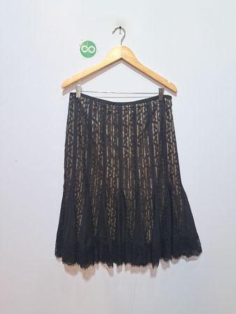 Ann Taylor LOFT Schwarze Spitzen-Midi-Rock