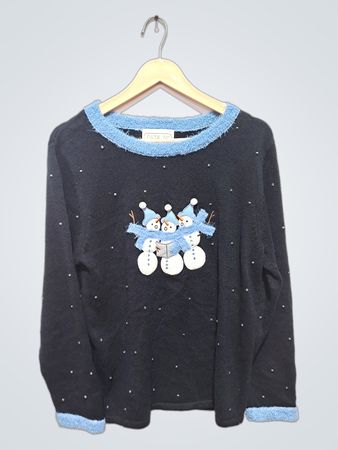 Grenouillère noire Mandal Bay avec graphique de bonhomme de neige et finitions bleues