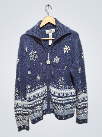 Tiara International Christmas Collection Design and Pattern Copyrighted Zip-Up Cardigan