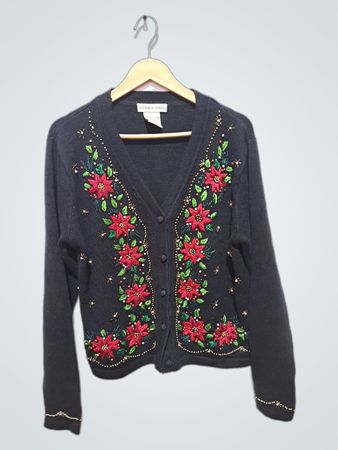 Victoria Jones Schwarzer Bestickter Weihnachtsstern-Cardigan