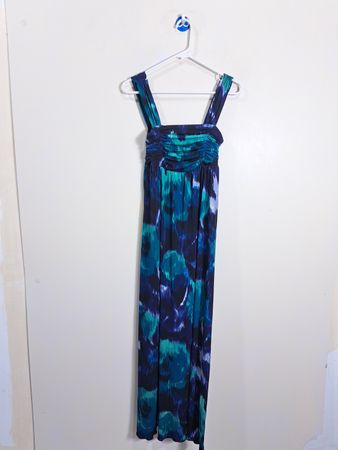 AB Studio Women's Blue Green Abstract Print Maxi Dress Size M