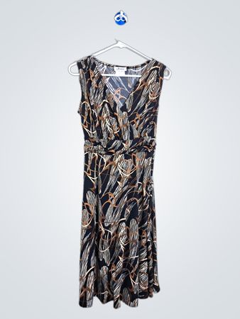 Jessica Damen Ärmelloses V-Ausschnitt Midi-Kleid mit abstraktem Muster