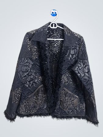 Black patterned jacket with fringe detail