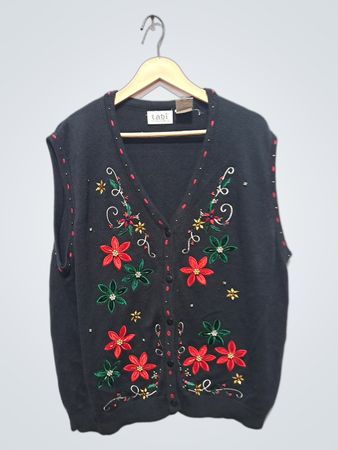 gilet sans manches brodé floral noir tabi international