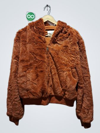 Orange Faux Fur Hooded Bomber Jacket