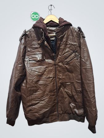 Veste à capuche en similicuir marron