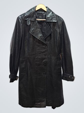 Identifier trench-coat en cuir noir