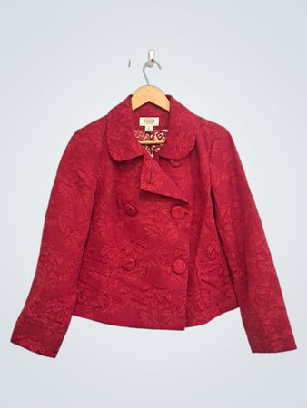 Talbots Women's Red Brocade Double Breasted Blazer