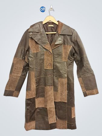 Manteau trench en cuir et daim patchwork BRANDON THOMAS