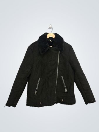 H&M Schwarze Bikerjacke mit Kunstpelzfutter