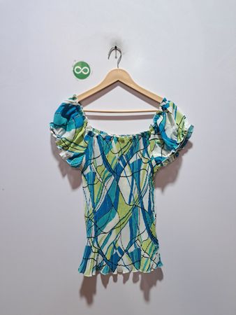Milano Damen Oberteil mit abstraktem Print und Puffärmeln