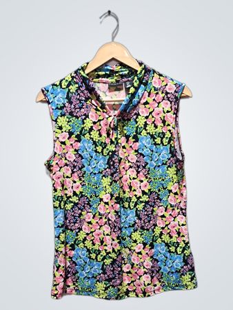 Tahari ärmelloses Top mit Blumenmuster und Stehkragen