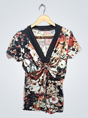 Top mit floralem Print und verdrehtem V-Ausschnitt