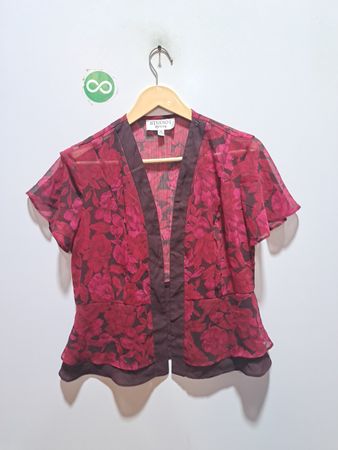 STUDIO I PETITE Damen Rote Florale Transparente Bluse Größe 6P