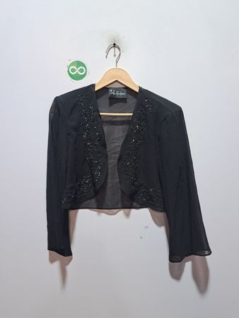 S.L. Fashions Black Beaded Cropped Bolero Jacket