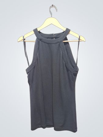 Ralph Lauren Petite schwarzes ärmelloses Neckholder-Top