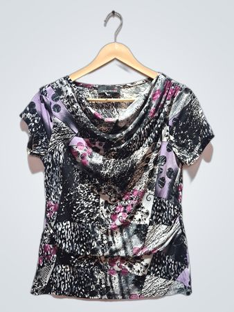 Laura Petites Damen Bluse mit Wasserfallausschnitt und kurzen Ärmeln