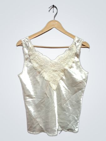 ESCAPADES Weißes Satin-Top mit Spitzenbesatz