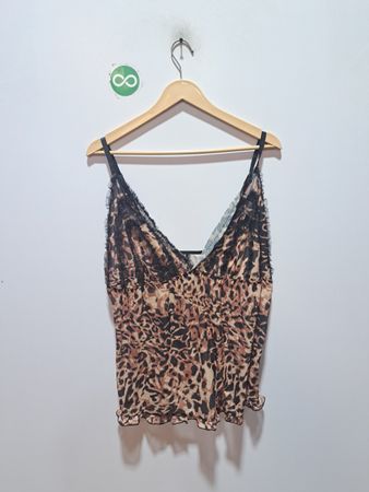Leoprint-Trägertop mit Spitzenbesatz