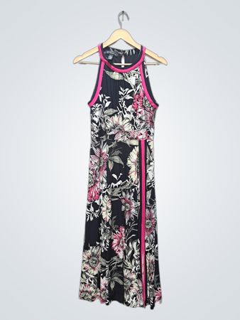 INC International Concepts Schwarz geblümtes Neckholder-Maxi-Kleid