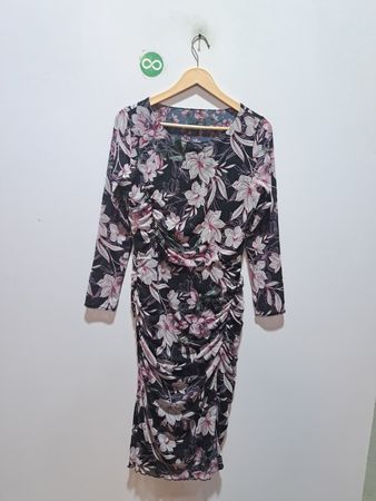 Gerüschtes Blumenmuster Kleid mit langen Ärmeln