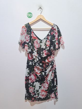 Connected Apparel Floral Print Ruched Dress
