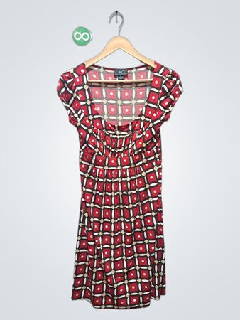 IZ California Women's Rotes Geometrisches Print-Kurzarmlanges Kleid