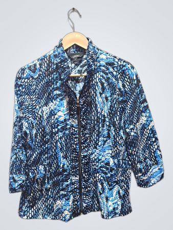 Toni Morgan Damen Blau gemusterte Reißverschlussjacke