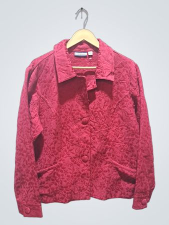Croft & Barrow Damen Blazer mit burgunderrotem Blumenmuster