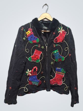 DESIGNERS STUDIO ORIGINALS Weihnachtsstrumpf mit Verzierungen, Reißverschluss-Cardigan