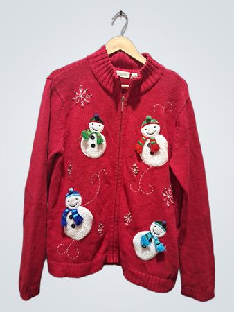 Classic Elements Roter Schneemann-Applikations-Reißverschluss-Pullover