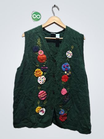 Holiday Editions Damen Grün Weihnachtskugel Bestickte Pulloverweste