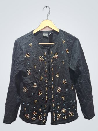 ERIKA Schwarze bestickte Strickjacke