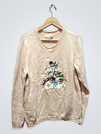 Creme-Schneemann-Pullover
