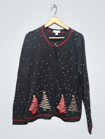 Charter Club Schwarzer Weihnachtsbaum-Cardigan