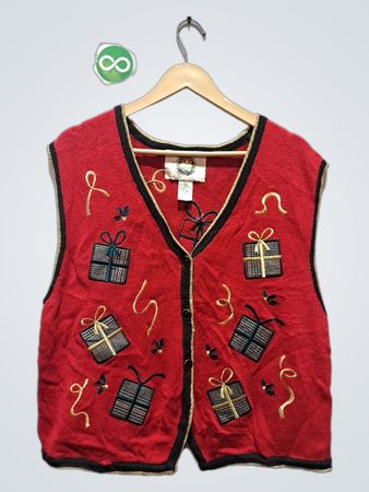 Weihnachtspullover Rote Weste mit Geschenk- und Bandstickerei