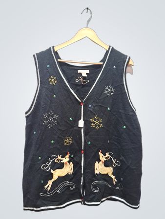White Stag Damen Weste Schwarz Rentier Schneeflocke Weihnachten