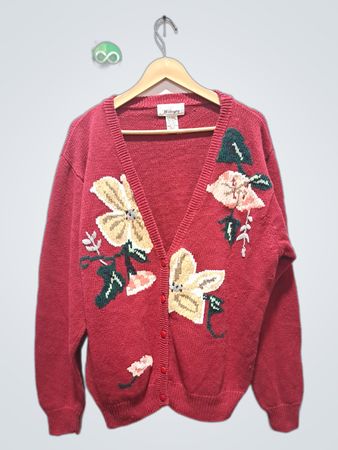 Worthington Women's Roter Strick-Cardigan mit Blumenmuster