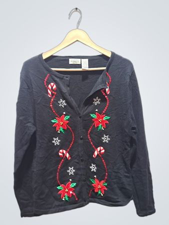 Classic Elements Petite Schwarze Weihnachts-Strickjacke