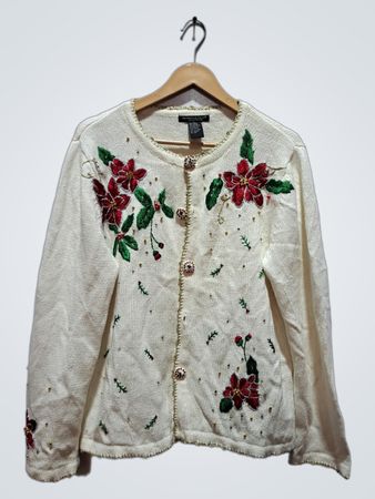Reference Point Damen Weißer Poinsettia Bestickter Cardigan