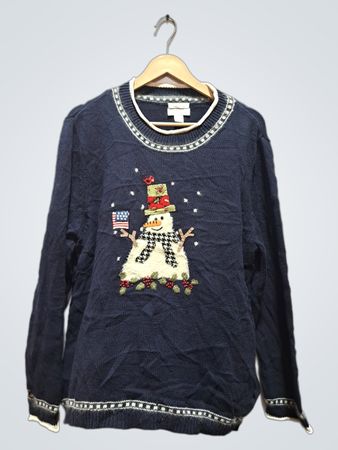 Christopher & Banks Handbestickter Schneemann-Pullover