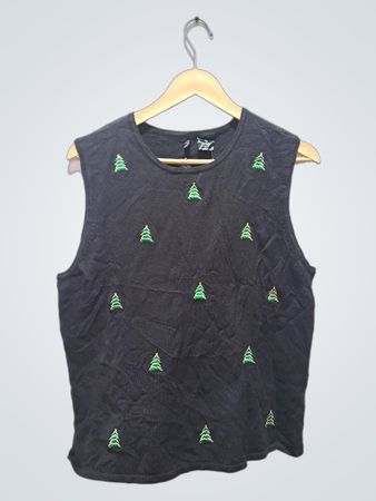 Schwarzes ärmelloses Top mit Weihnachtsbaum-Stickerei
