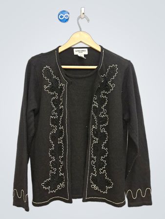 Alfred Dunner Petite schwarze Strickjacke mit Verzierungen