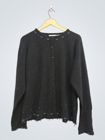 Kathie Lee Collection Damen Strickjacke in Schwarz mit Perlenbesatz