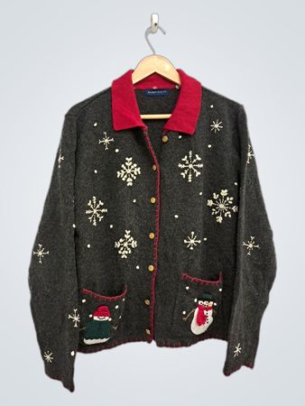 Karen Scott Damen Weihnachtsstrickjacke mit Schneemann- und Schneeflockenmuster