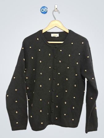Talbots schwarzer Cardigan mit goldenen Verzierungen
