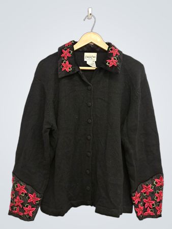 Carly St. Claire Schwarze bestickte Strickjacke